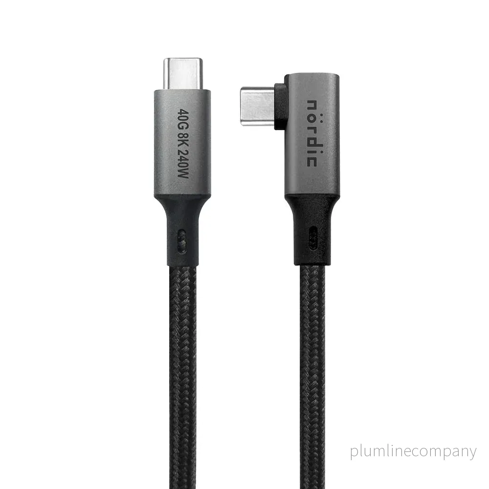 NÖRDIC vinklad 25cm USB4 USB-C till C nylonflätad kabel PD3.1 240W 40G 8K60Hz 4K144Hz grå NÖRDIC vinklad 25cm USB4 USB-C till C nylonflätad kabel PD3.1 240W 40G 8K60Hz 4K144Hz grå