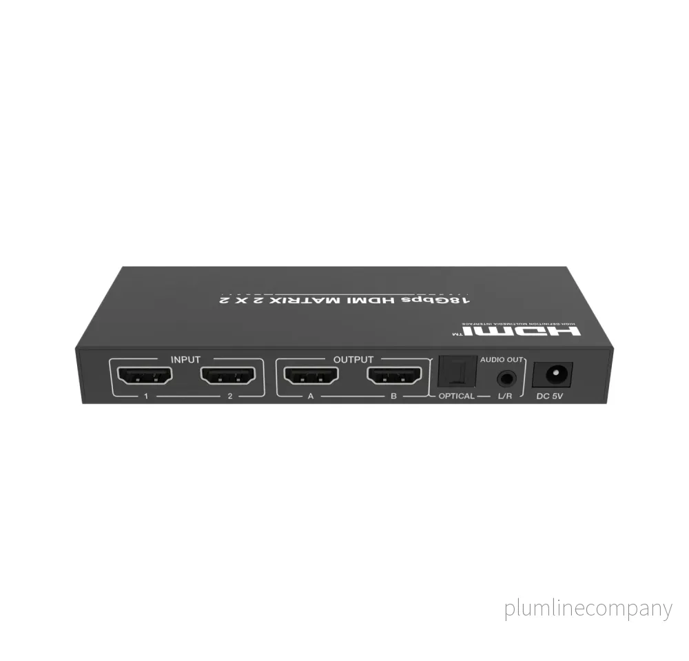 NÖRDIC 2×2 HDMI 2.0 Matrix switch 4K60Hz med Extractor Toslink & Stereo EDID HDR HDCP2.2 Dolby Digital+, DTS 5.1