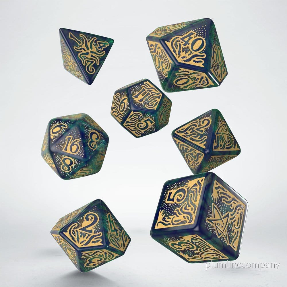 Call of Cthulhu 7:e Utgåvan Tärningsset med 7 Blå-gröna och Guld Call of Cthulhu 7:e Utgåvan Tärningsset med 7 Blå-gröna och Guld