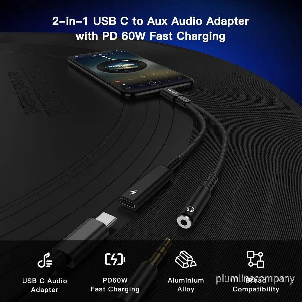 NÖRDIC 2 in 1 USB C till 3.5mm hörlursadapter med 60W laddning - Bild 3
