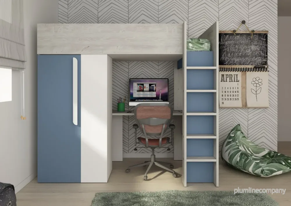 Trasman Studio Loftsäng med Garderob 90×200 – rökblå Trasman Studio Loftsäng med Garderob 90×200 – rökblå