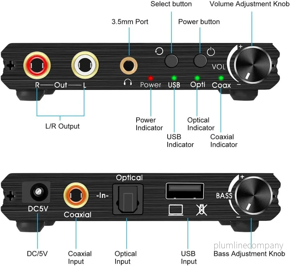 NÖRDIC DAC Digital till analog omvandlare med USB med bass- och volymkontroll Digital SPDIF Coaxial och USB till Analog L/R och 3,5mm stereo - Bild 2