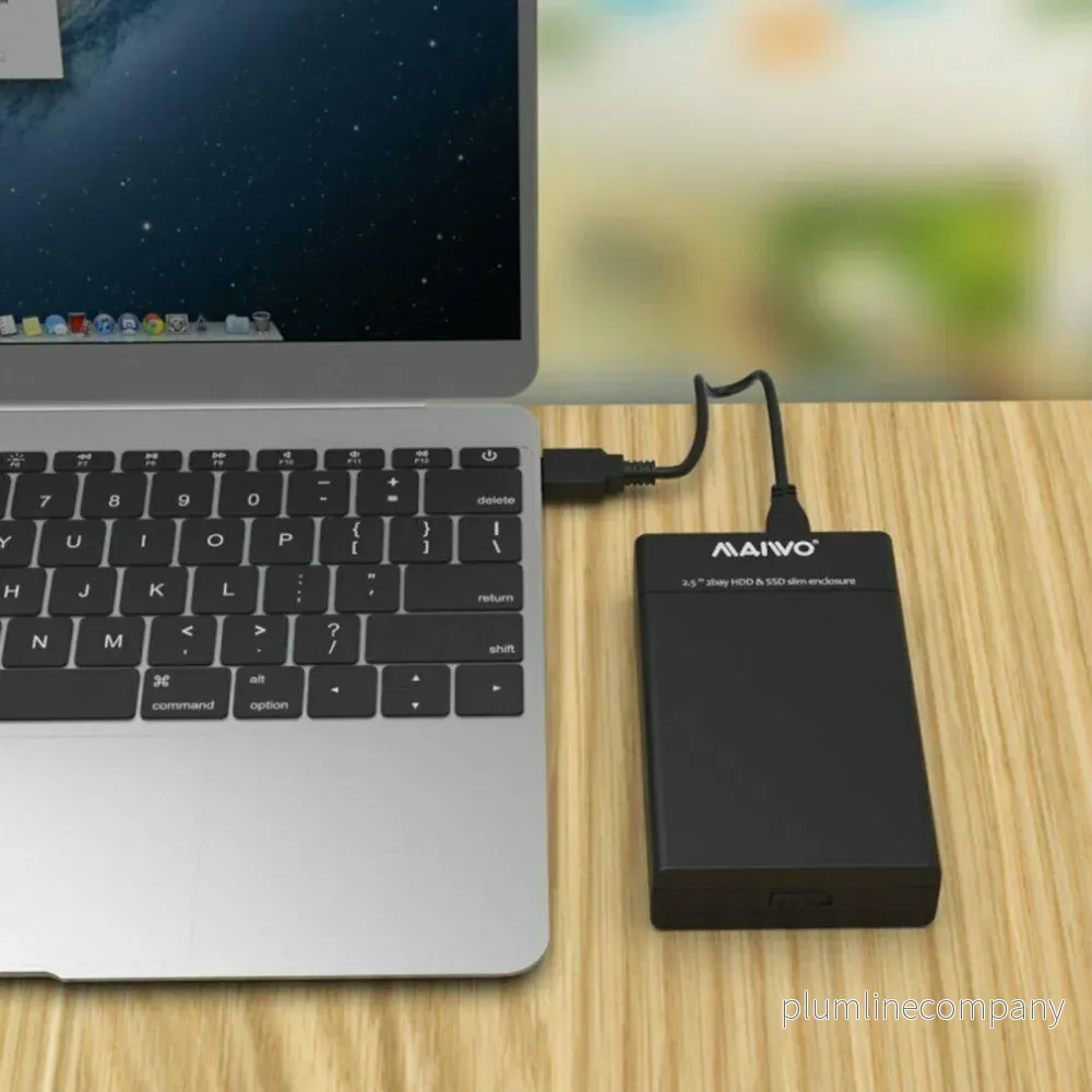 Maiwo K25682 USB 3.2 Gen1 5Gbps extern RAID0, 1, BOD Lagringskabinett 2st 2,5 SATA HDD SSD 7mm, 9,5mm upp till 2 TB, stöd för UASP USB Kabel Typ B- A - Bild 2