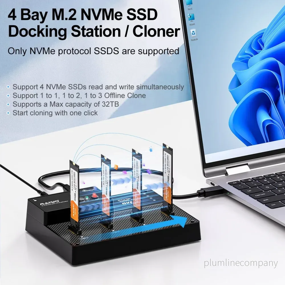 Maiwo K3015P4 4-plats M.2 NVMe SSD USB4.0 Dock, Klonare/Duplicator, Stöder 1-till-3 Offline-kloning & Programvaru-RAID, 40Gbps kompatibel med Thunderbolt 4/3 - Bild 2