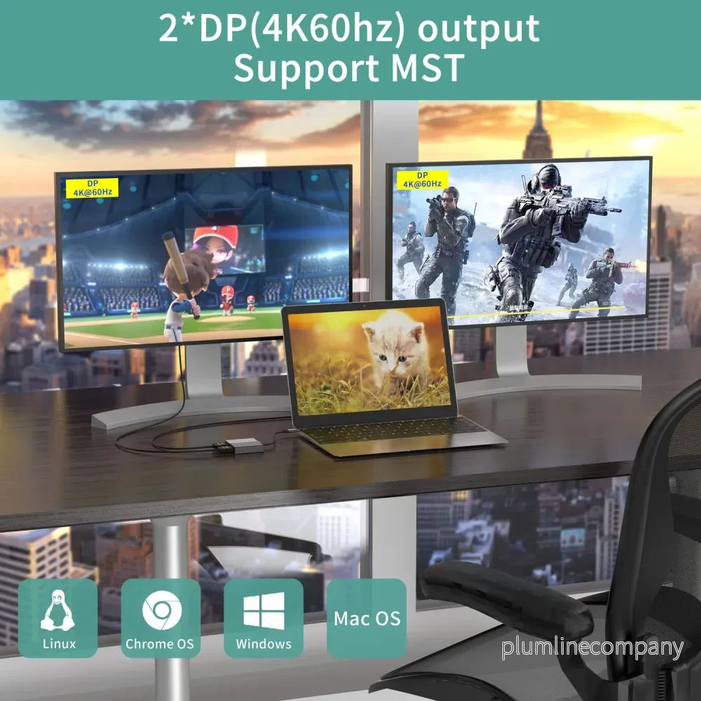 NÖRDIC 1 till 4 USB-C Dockningsstation 2xDP4K60Hz Dubbel skärm 1xUSB-C PD100W 1xUSB-A 5G - Bild 2