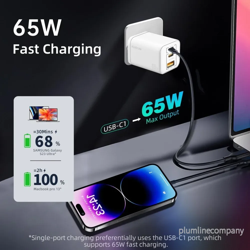 Väggladdare 2xUSB-C 1xUSB-A 65W PD PPS - Bild 2