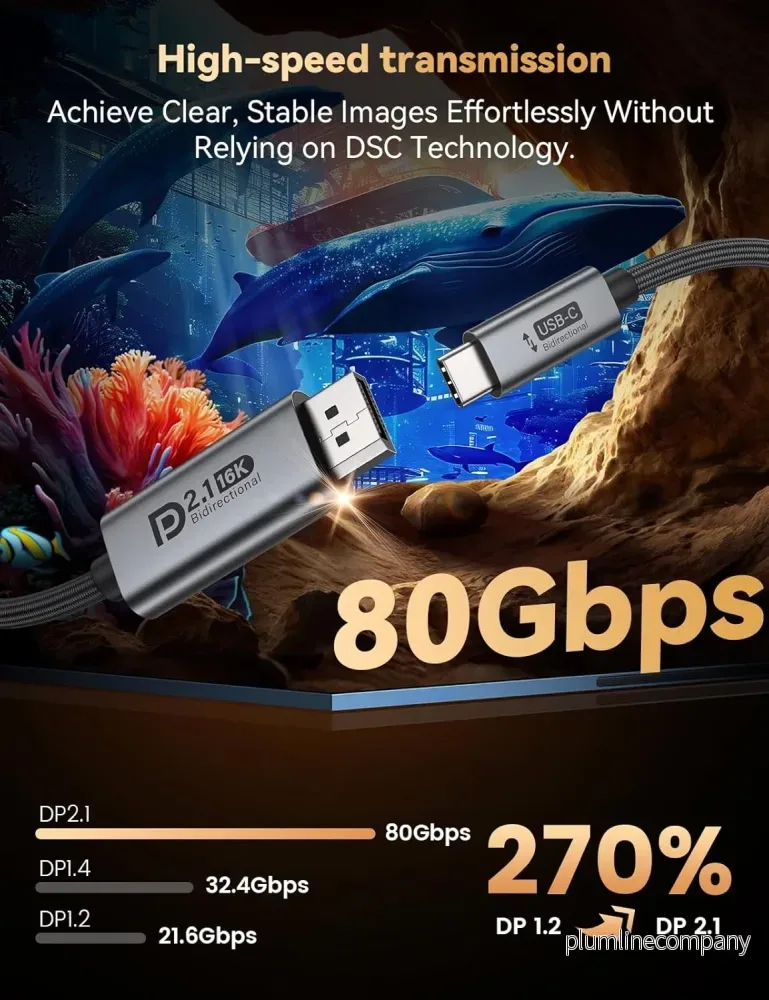 NÖRDIC 3m bidirektionell USB-C till DisplayPort 2.1 kabel 16K60Hz 8K240Hz/120Hz 4K240/165/144/60 HDR HDCP2.3 - Bild 3