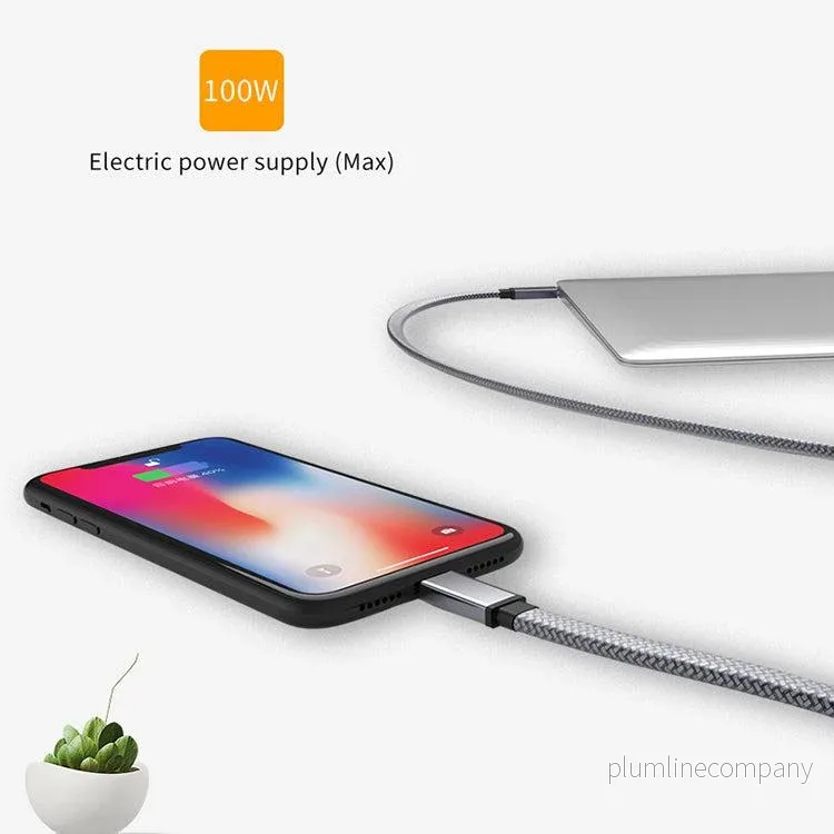 NÖRDIC 50cm Platt USB3.2 Gen2 SuperSpeed USB 10Gbps USB-C till C nylonflätad kabel med Power Delivery 100W, 4K60Hz video och Emarker - Bild 2