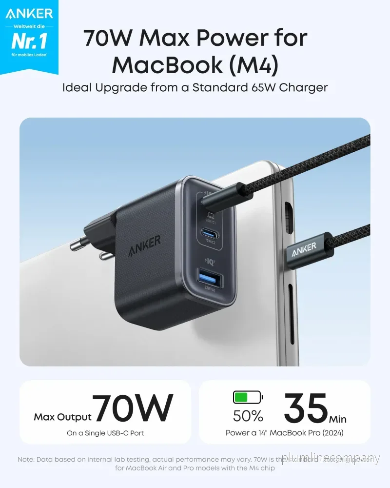 Anker Nano 70W USB-C Laddare, 3-portars strömadapter med ultrasnabb 70W laddning - Bild 2