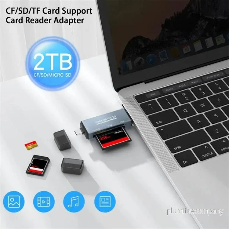 NÖRDIC USB-A, USB-C Kortläsare 3 Slot CF, SD, MicroSD UHS-I - Bild 3