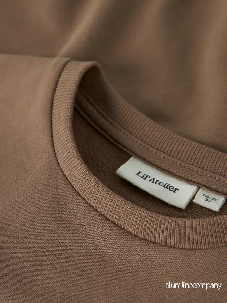 Skön Sweatshirt i Ekologisk Bomull - NMNOMAS LS LOOSE SWEAT LIL - Coca Mocha - Bild 3