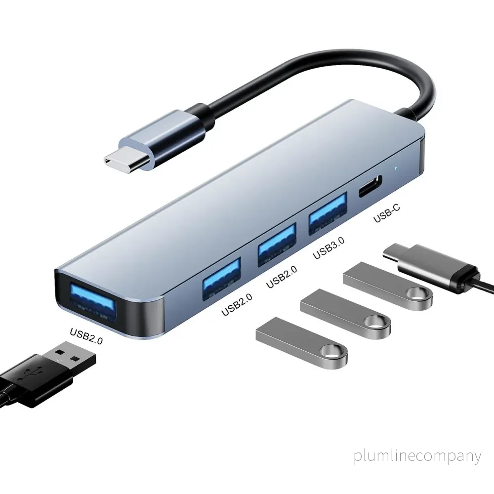 NÖRDIC USB-C 5port Hubb 3xUSB-A 2.0, 1xUSB-A 3.1 och 1xUSB-C PD100W