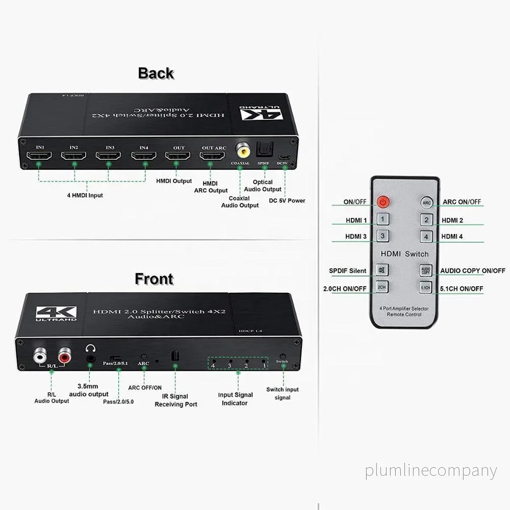 NÖRDIC HDMI Switch 4 till 2 med Audio Extractor och ARC, 4Kx2K i 60Hz, HDCP 1.4, 5.1 Surround, Metal - Bild 2