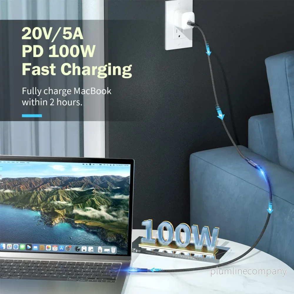 NÖRDIC 2m Thunderbolt 4 förlängningskabel, USB-C hane till hona, 100W snabbladdning, 40Gbps, 8K 60Hz - Bild 2