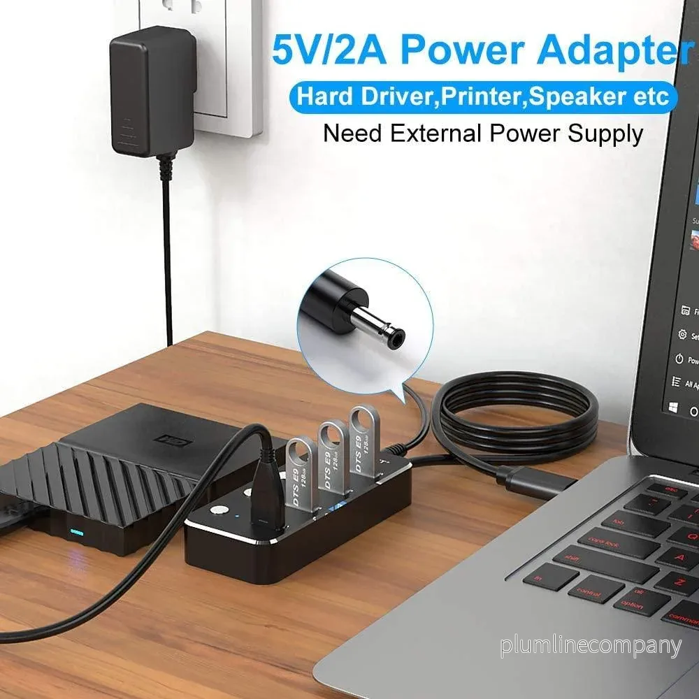 NÖRDIC powered 4-ports hubb USB-C 3.0 5Gbps med individuell switch 25cm kabel aluminium svart med nätdel - Bild 3