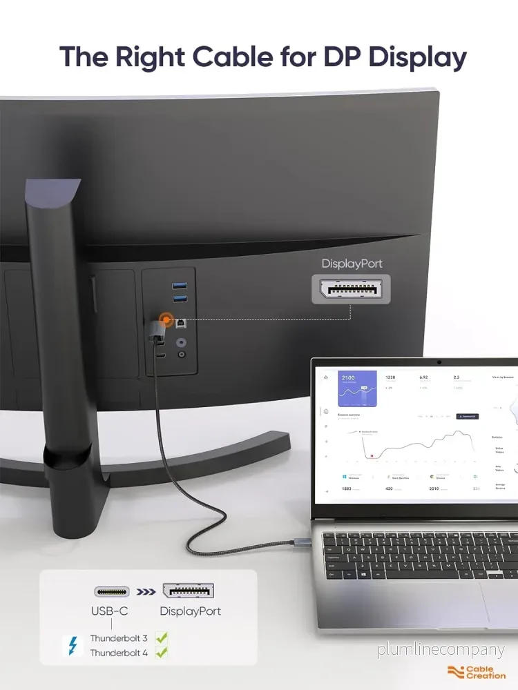 NÖRDIC 3m USBC till Displayport kabel UHD 4K 60Hz DP 1.2 21,6Gbps HDCP Alt Mode Over USB C, Aluminium kontakter Space Grey - Bild 2