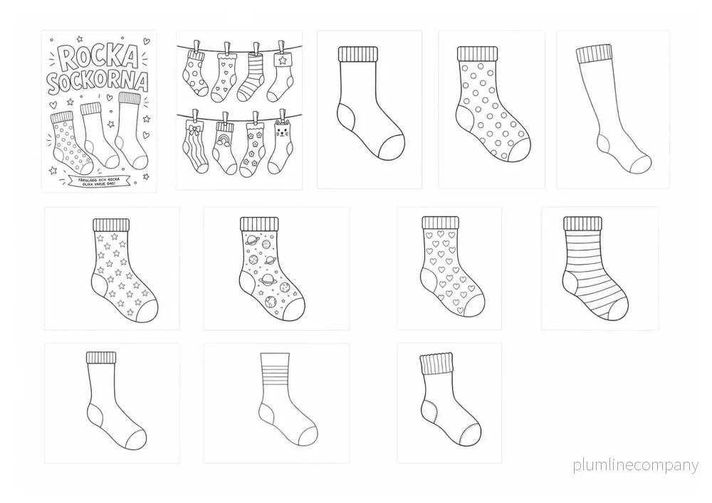 Rocka sockorna – 11 målarbilder med strumpor att färglägga - Bild 2