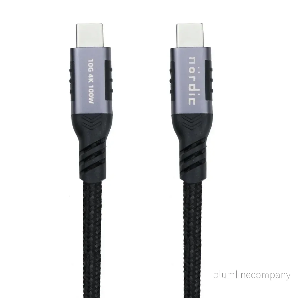 NÖRDIC 1m USB3.2 Gen2 SuperSpeed USB 10Gbps USB-C till C nylonflätad kabel med Power Delivery 100W, 4K60Hz video och Emarker