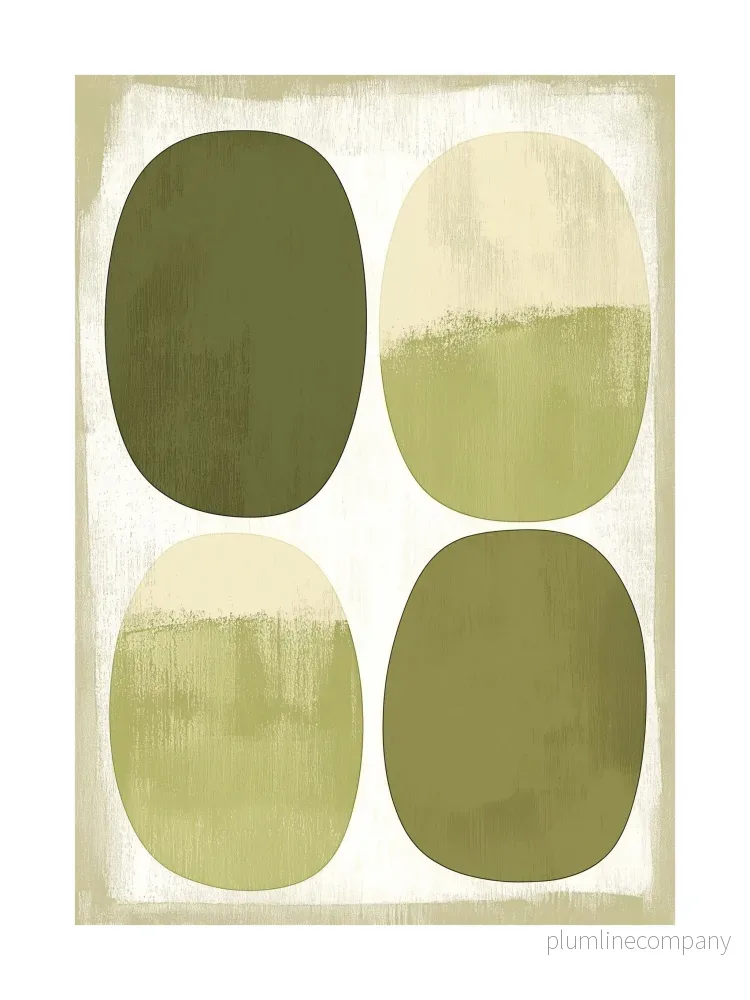 Vintage Abstract Art in Olive and Ecru Poster
