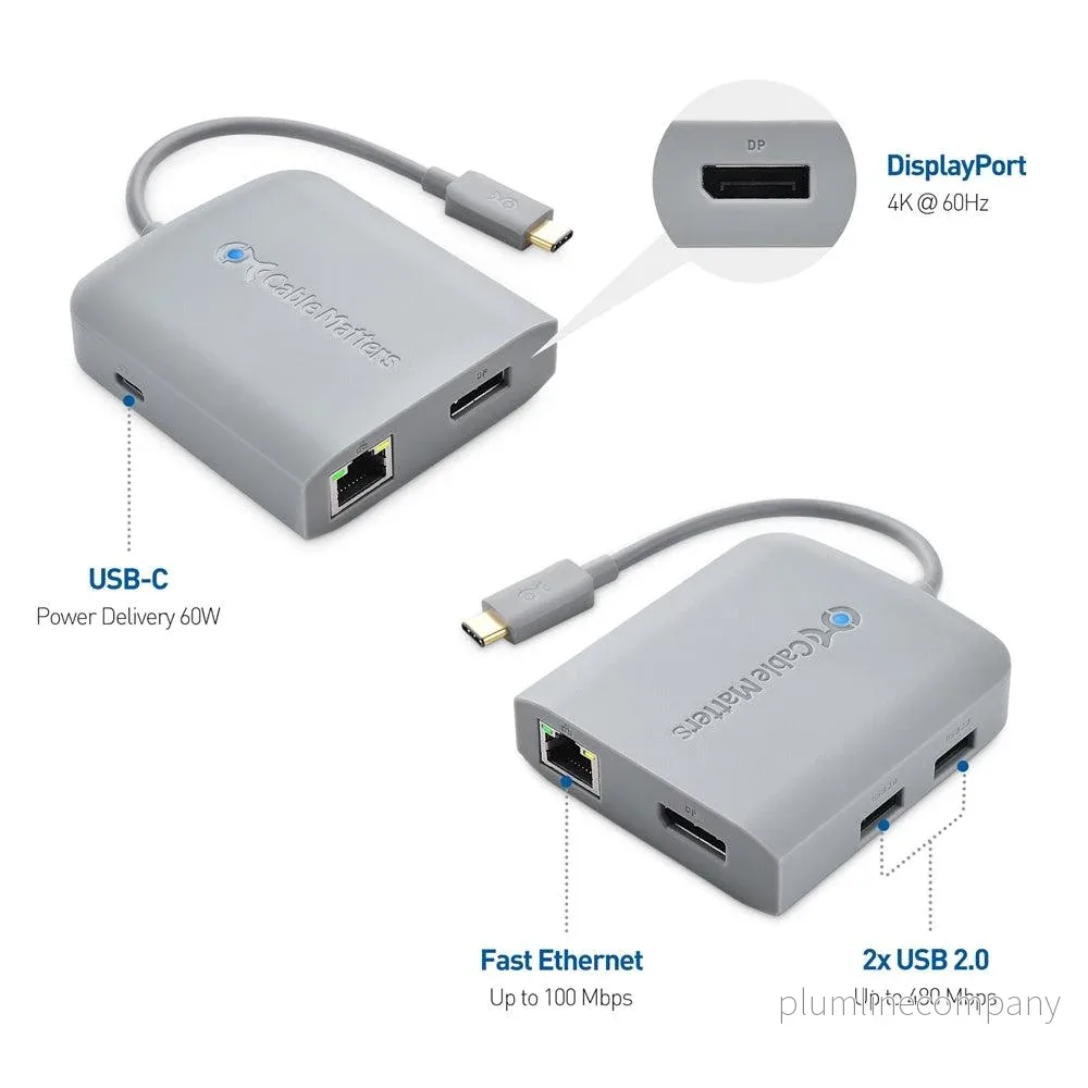 Cable Matters 1 till 5 Dockningsstation 1xDP 4K60Hz, 1xRJ45 Ethernet 2xUSB-A 1xUSB-C PD 60W Works with Chromebook Certified - Bild 3