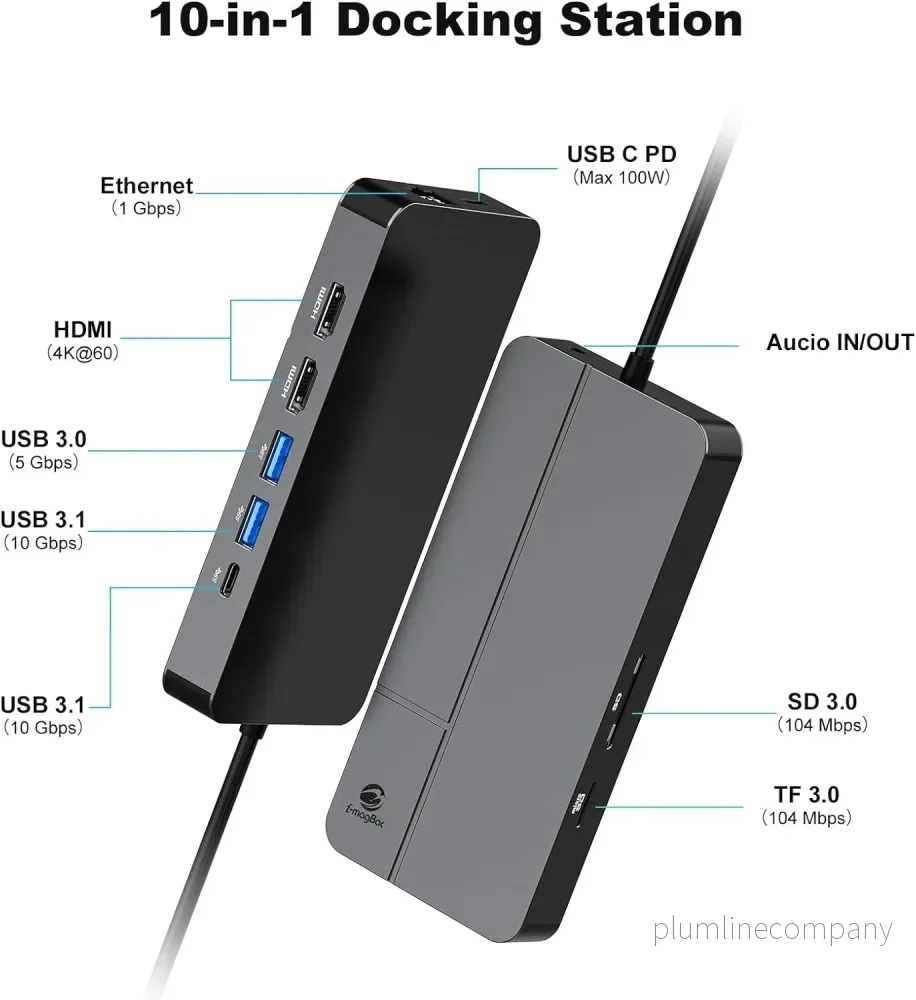NÖRDIC USB-C Dockningstation 1 till 10 med 2xHDMI 1x4K60Hz/1x4K30Hz 1xPD100W 1xRJ45 GigaLan 1xSD/MicroSD 2xUSB-A 1xUSB-C 1xAudio stöd MacBook M1, M2, M3, och M4 - Bild 2