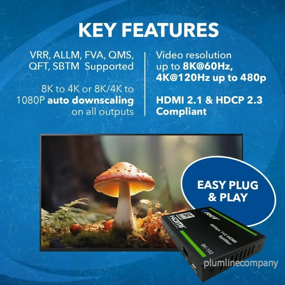 NÖRDIC 8K HDMI 2.1 Splitter 1 till 2 & Extractor Optisk SPDIF & Stereo HDR EDID Dolby Atmos, True HD, Digital Plus, DTS-HD Master - Bild 3