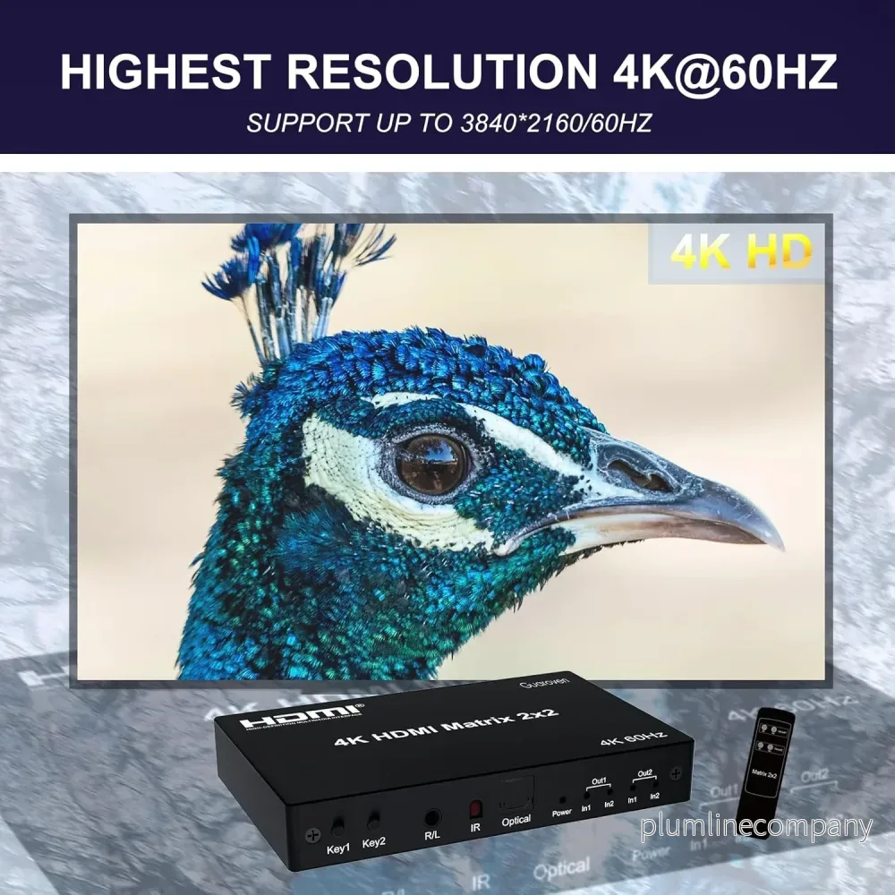 NÖRDIC HDMI 4K 60Hz Matrix-switch 2x2 3D Video Toslink Stereo EDID - Bild 3