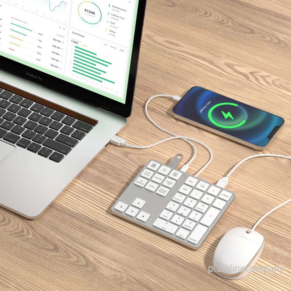 NÖRDIC USB-C Numerisk knappsats med kabel, 34 tangenter, 2×USB-A + 1×USB-C för laddning - Bild 3
