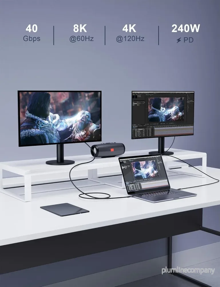 NÖRDIC 1m Thunderbolt 4 förlängningskabel, USB-C hane till hona, 240W snabbladdning, 40Gbps, 8K 60Hz - Bild 2