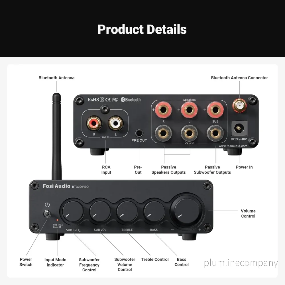 Fosi Audio Hi-Fi Bluetooth 5.0 Stereo Audio Receiver Förstärkare 2.1 Channel Class D Integrated Amp 2X165W - Bild 2