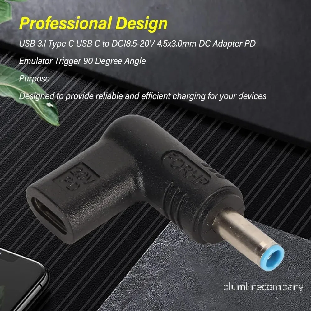 NÖRDIC USB-C till DC 4.5x3.0mm adapter 100W 12-20V för HP-laptops - Bild 2
