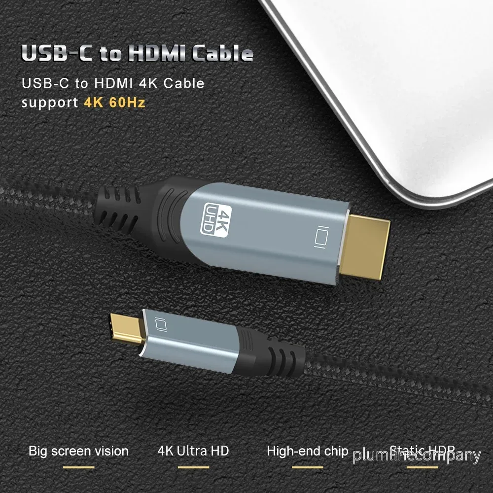 NÖRDIC 2m USBC till HDMI 4K 60Hz nylonflätad kabel space grey stöd för HDCP1.4 och 2.2 Ren koppar 99,99% - Bild 3