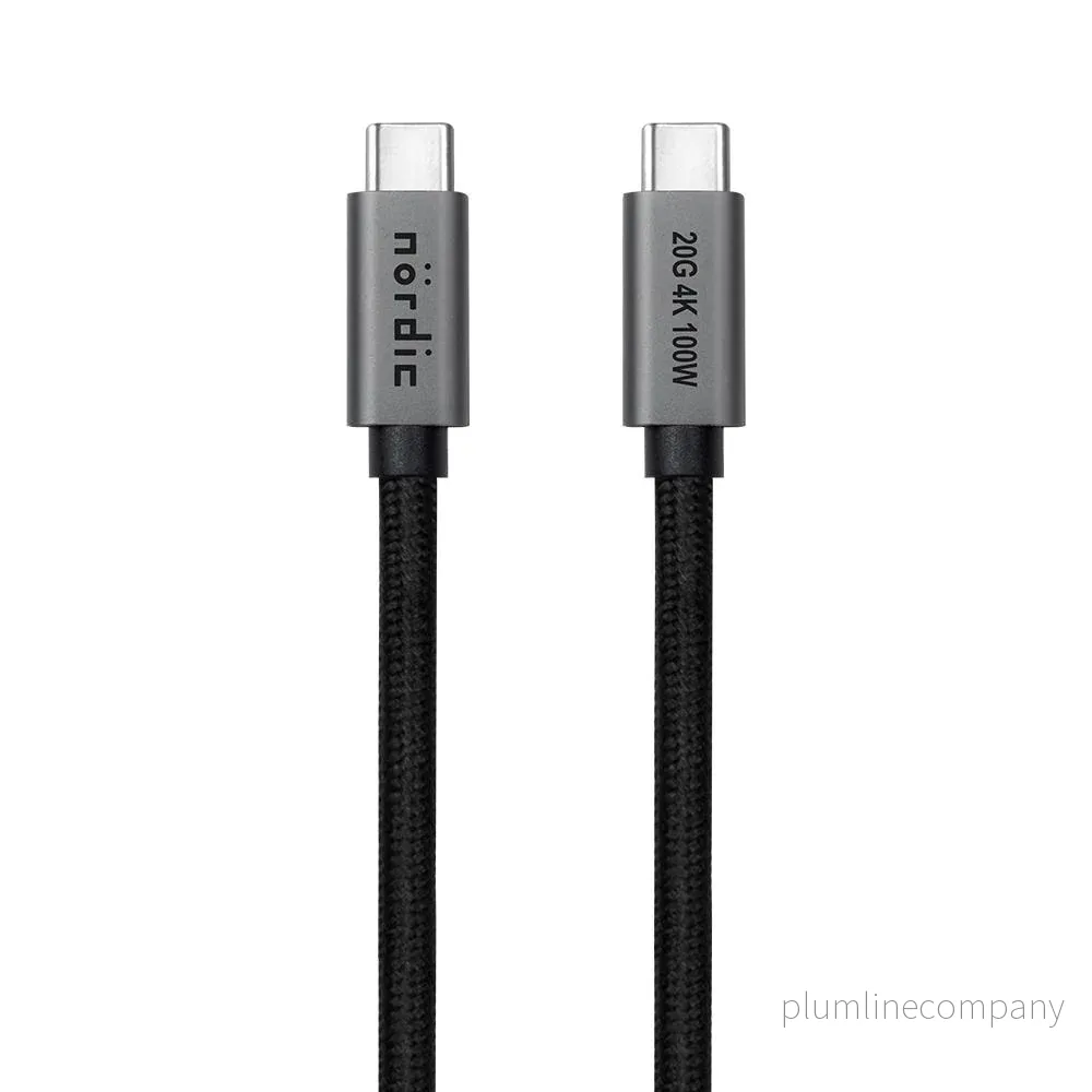 NÖRDIC 3m USB3.2 Gen2 SuperSpeed USB 20Gbps USB-C till C nylonflätad kabel med Power Delivery 100W, 4K60Hz video och Emarker