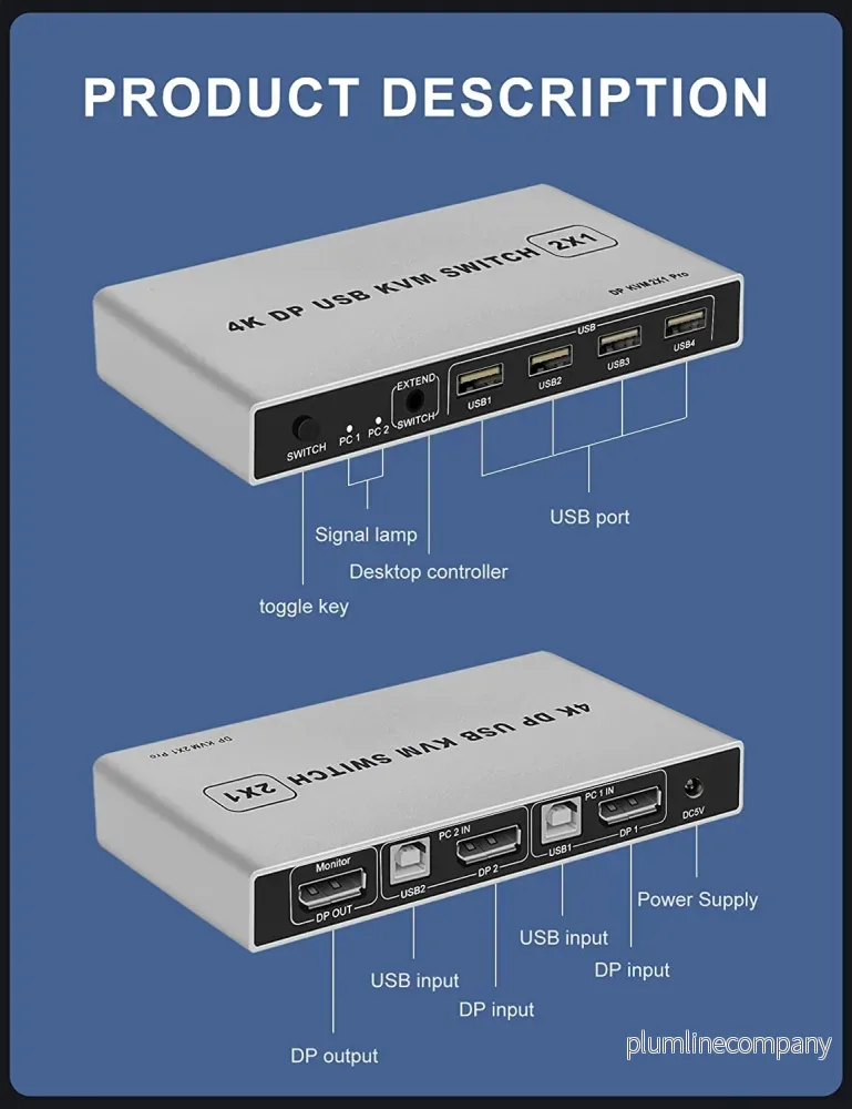 NÖRDIC KVM Switch 2 till 1 DisplayPort 1.2 4K 60Hz och 4x USB HDCP 2.2 - Bild 2