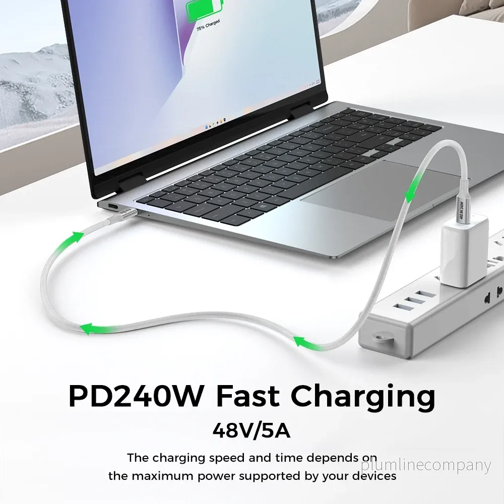 NÖRDIC 25cm USB4 USB-C till C nylonflätad kabel PD3.1 med 240W snabbladdning 40G 8K60Hz 4K120Hz 5K60Hz 2x4K60Hz Emarker - Bild 3