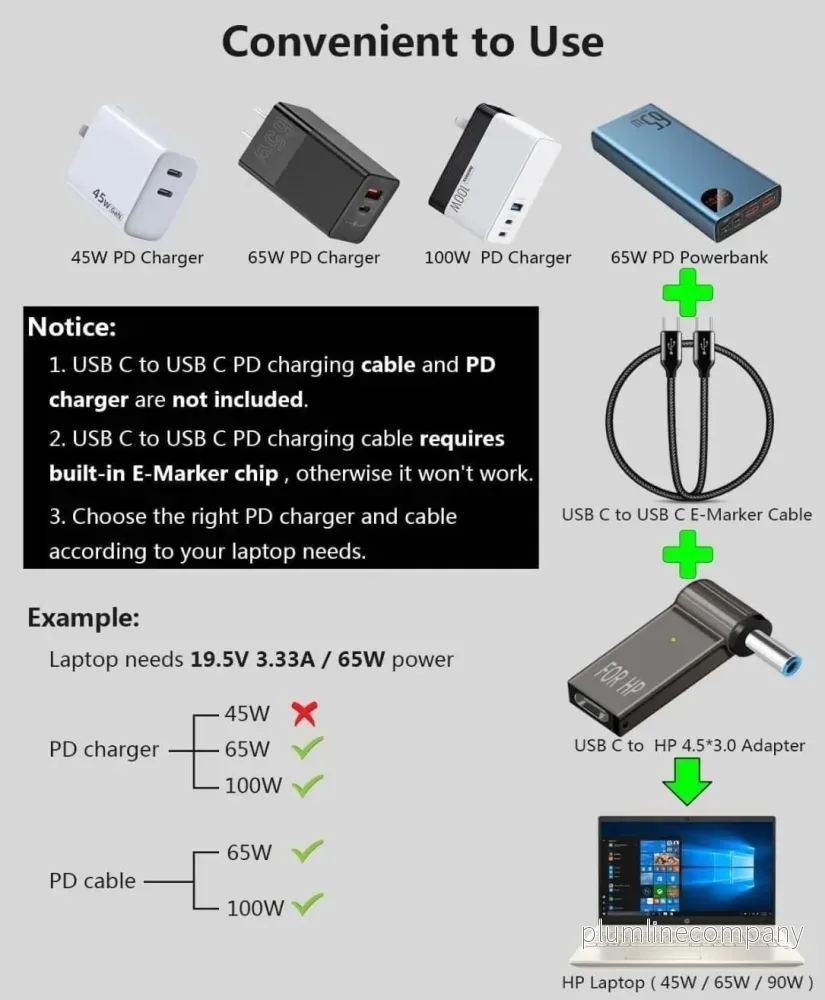 NÖRDIC USB-C till Laptopladdningsadapter, USB-C till DC-kontakt, 100W PD, DC 4,5×3,0 mm för HP - Bild 3