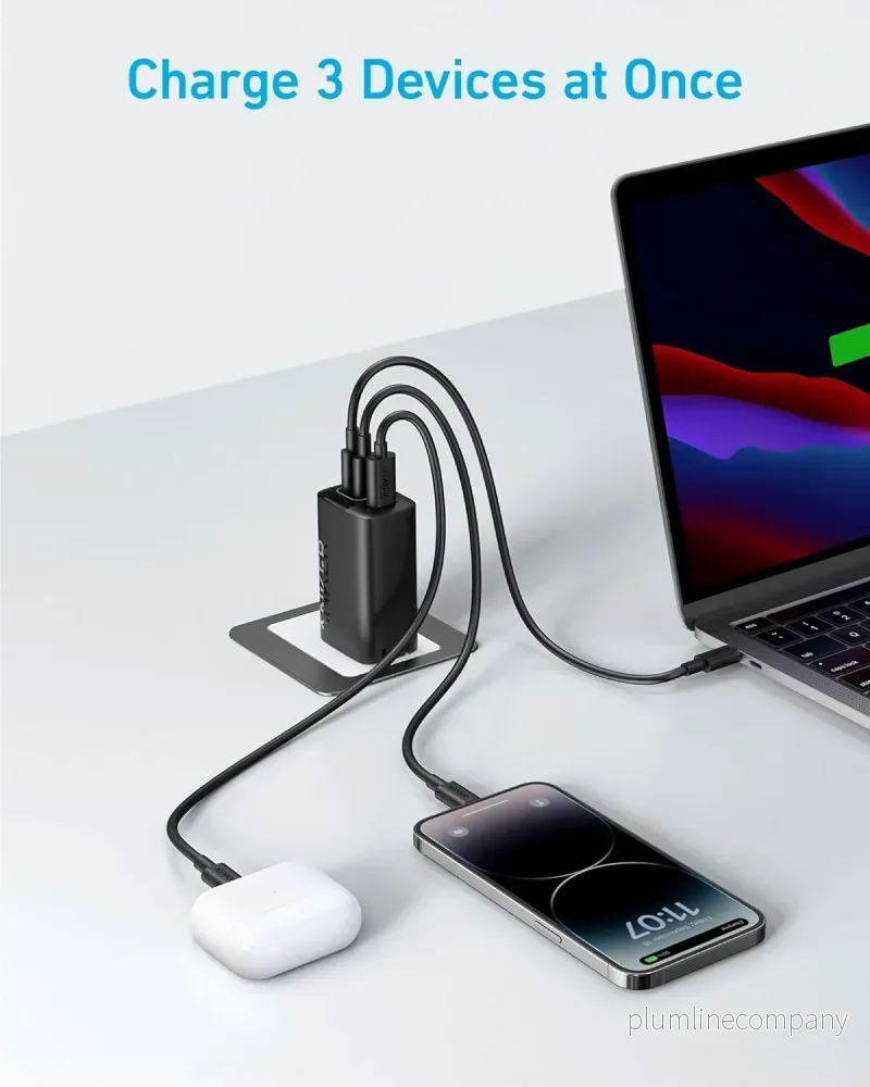 Anker USB-C Laddare 67W, Strömförsörjning med PIQ 3.0, 3-portars Snabbladdare Anker 336 - Bild 3