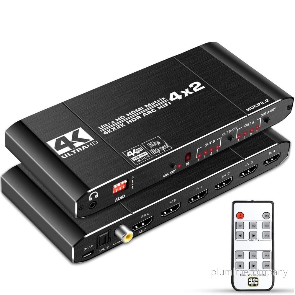 NÖRDIC HDMI matrix Switch 4 till 2 med Audio Extractor och ARC, 4Kx2K i 60Hz, YUV 4:4:4 18Gbps HDCP 2.2, 5.1 Surround, Metal NÖRDIC HDMI matrix Switch 4 till 2 med Audio Extractor och ARC, 4Kx2K i 60Hz, YUV 4:4:4 18Gbps HDCP 2.2, 5.1 Surround, Metal