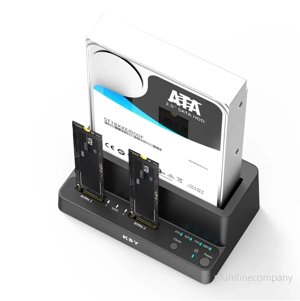 Maiwo K309CL Triple Bay HDD Clone-kabinett för 2× SSD NVMe M.2 och 1× SATA HDD