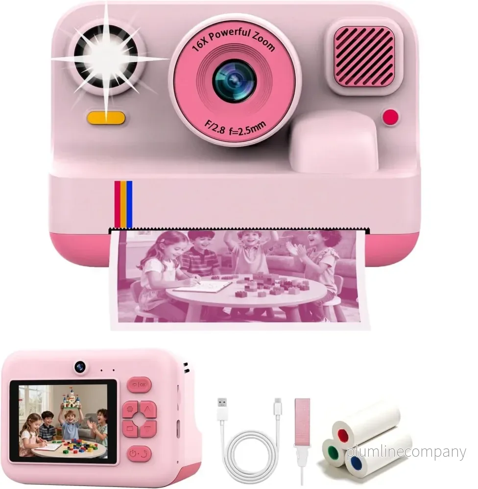 NÖRDIC 2,4″ HD Instant-kamera, Mini kamera med fotoutskrift/videoinspelning, kompatibel app, Rosa