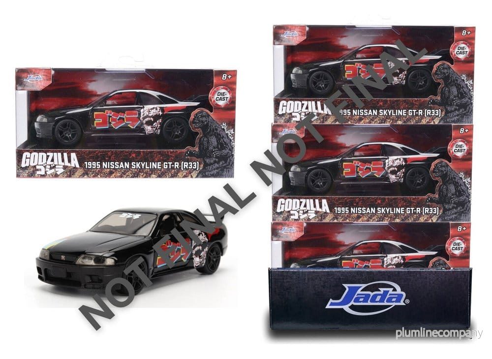Godzilla Diecast Modell 1:32 Nissan Skyline GT-R R33 Set med 6 stycken Godzilla Diecast Modell 1:32 Nissan Skyline GT-R R33 Set med 6 stycken