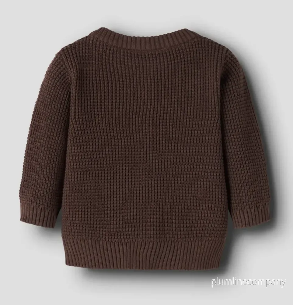 Stickad Kofta Baby Ekologisk Bomull - NBNBUBBA LS KNIT CARD NOOS - French Roast - Bild 2