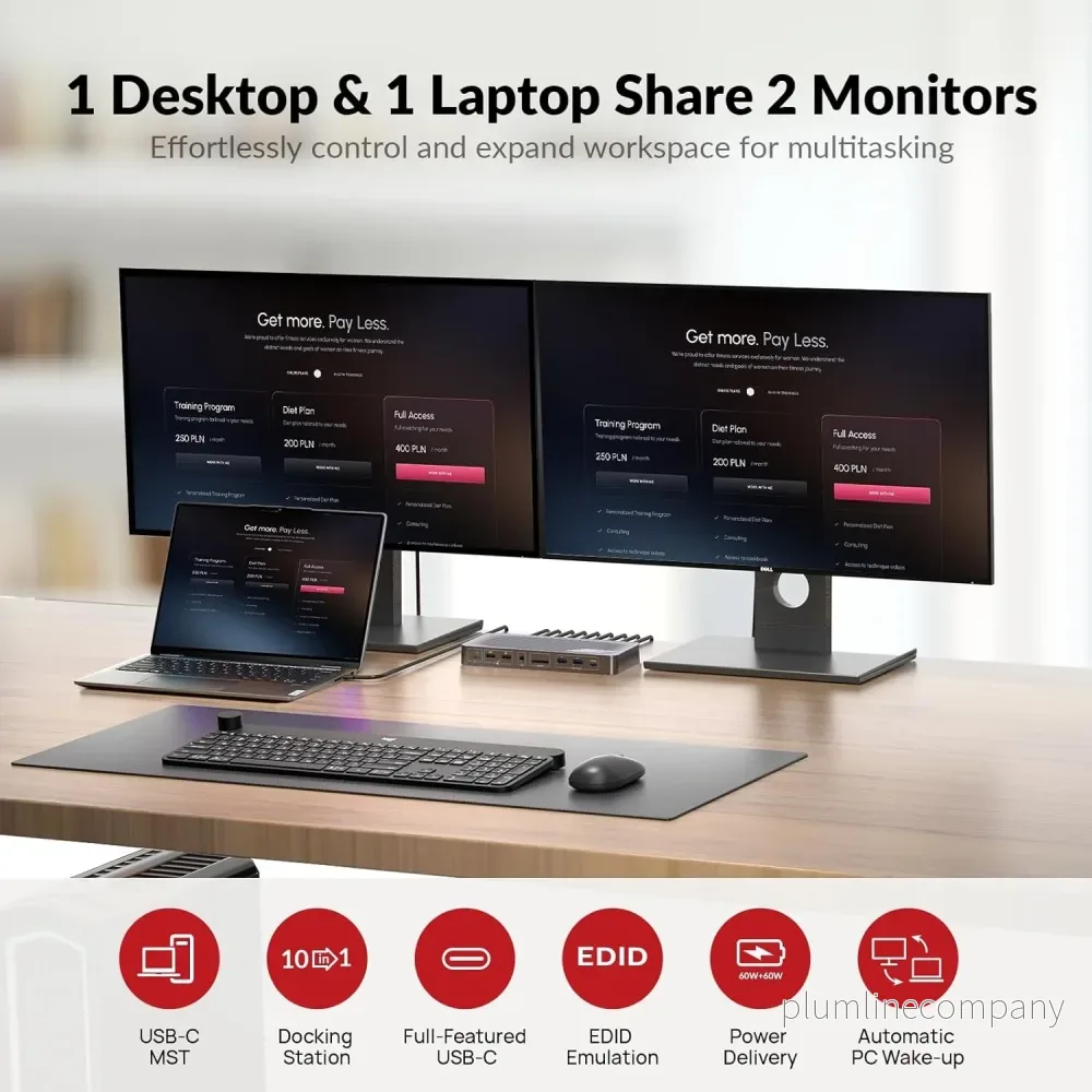 AV Access iDock P10 Dockningsstation och KVM-switch 2 till 2, Dual Monitor för Laptop & Desktop, 65W laddning för laptop, Ethernet, EDID, 4K@60Hz, 4xUSB-A, 1xUSB-C, Ljud, SD - Bild 3