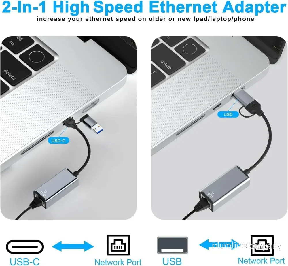 NÖRDIC USB-A och C 3.1 till Giga Ethernet Nätverksadapter USB-A och USB-C Space Grey Aluminium RTL8153 - Bild 3