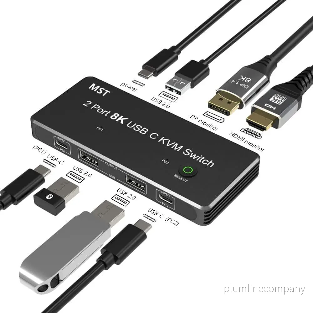 NÖRDIC 2 till 2 KVM Switch USB-C till DisplayPort och HDMI 8K60Hz 3xUSB-A NÖRDIC 2 till 2 KVM Switch USB-C till DisplayPort och HDMI 8K60Hz 3xUSB-A