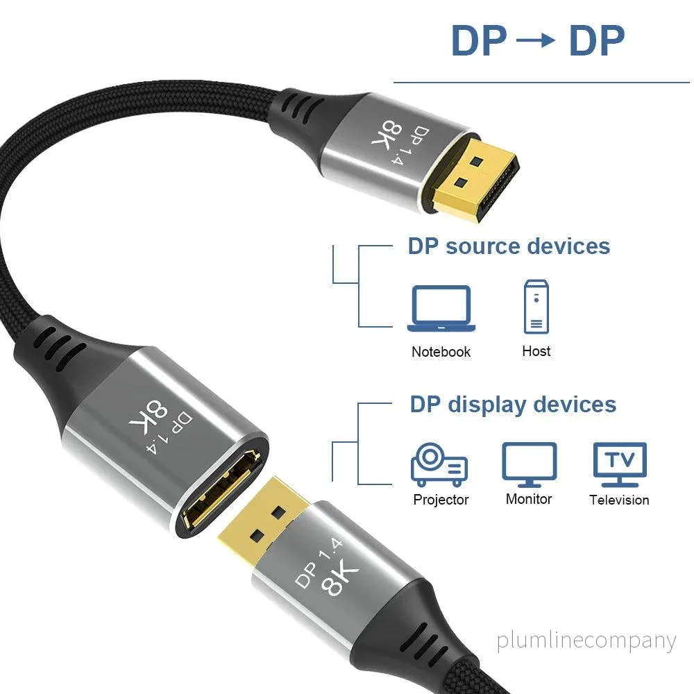 NÖRDIC 50cm Displayport 1.4 förlängningskabel UHD 8K60Hz 4K144Hz 32,4Gbps 10-bit HDR - Bild 2