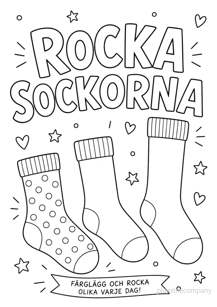 Rocka sockorna – 11 målarbilder med strumpor att färglägga