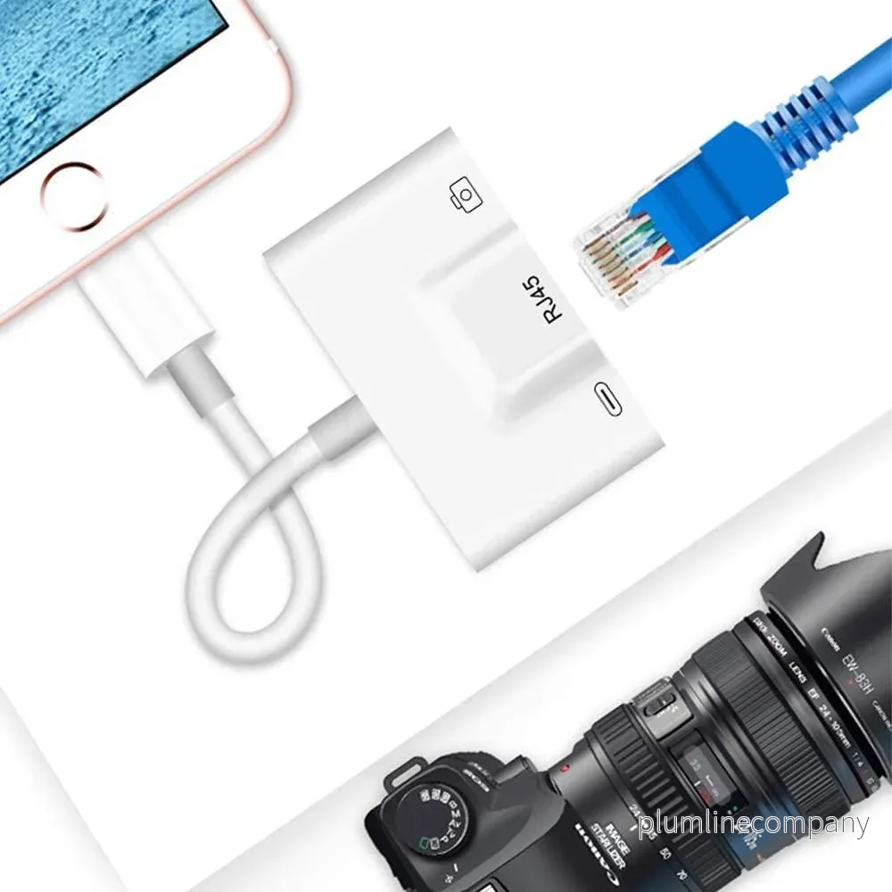 NÖRDIC Lightning adapter 1 till 3 portar 1x USB3,1 1x RJ45 10/100Mbps 1x Lightning för laddning - Bild 3