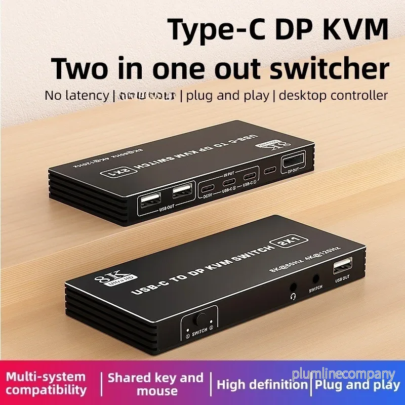 NÖRDIC USB-C KVM-switch 2 till 1 DP 8K60Hz 4K144Hz 3xUSB 1x3.5mm - Bild 3