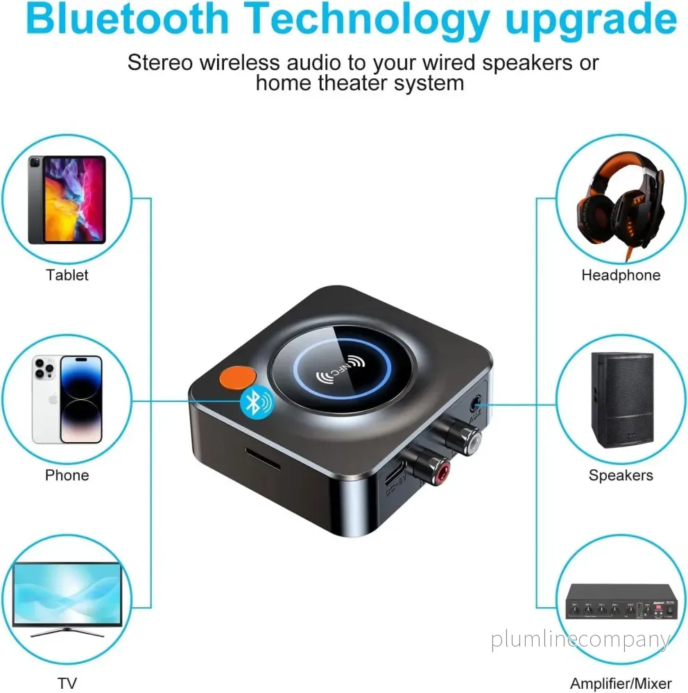 NÖRDIC Bluetooth 5.1 mottagare, med NFC, TF -kortplats , 3.5mm AUX/RCA, Låg latens trådlös ljudadapter för hemmusikstreaming stereosystem - Bild 3